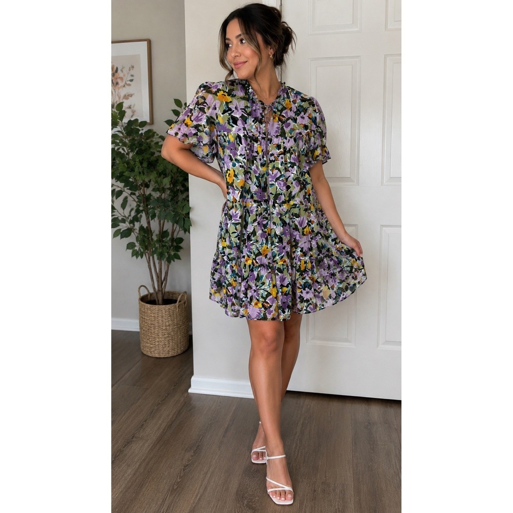 DONNA MORGAN Womens Dress Floral Tiered Cottagecore Boho Garden Party Size 10
